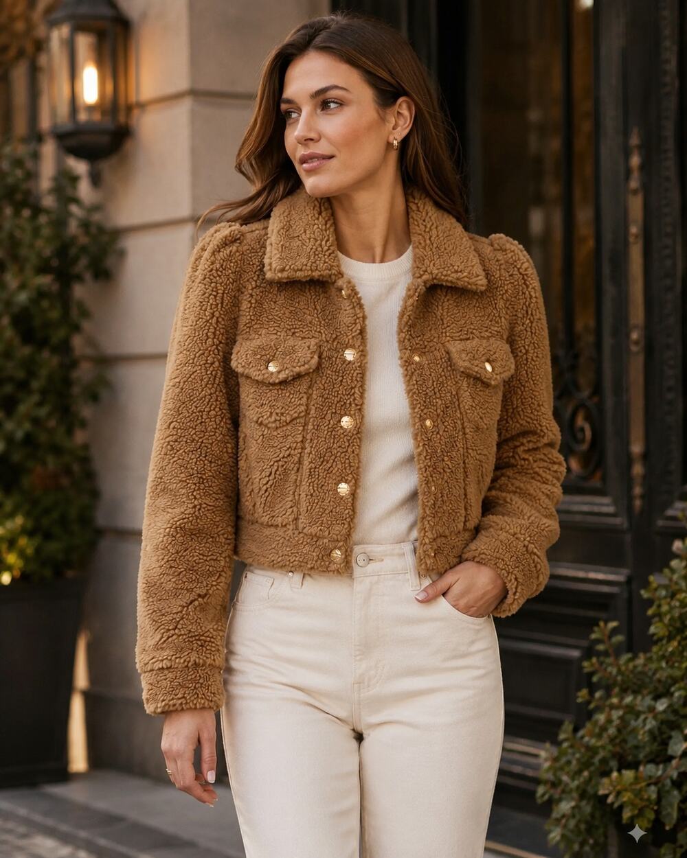 Retrofete Brie Teddy Jacket Medium Brown Sherpa Faux Shearling Cropped